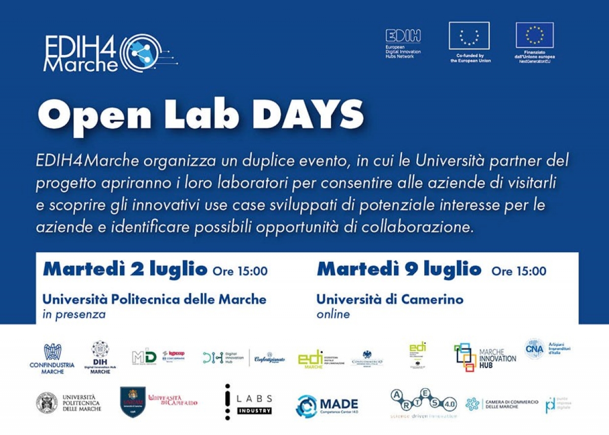 Evento EDIH4Marche - OPEN LAB DAYS - 2 e 9 luglio ore 15