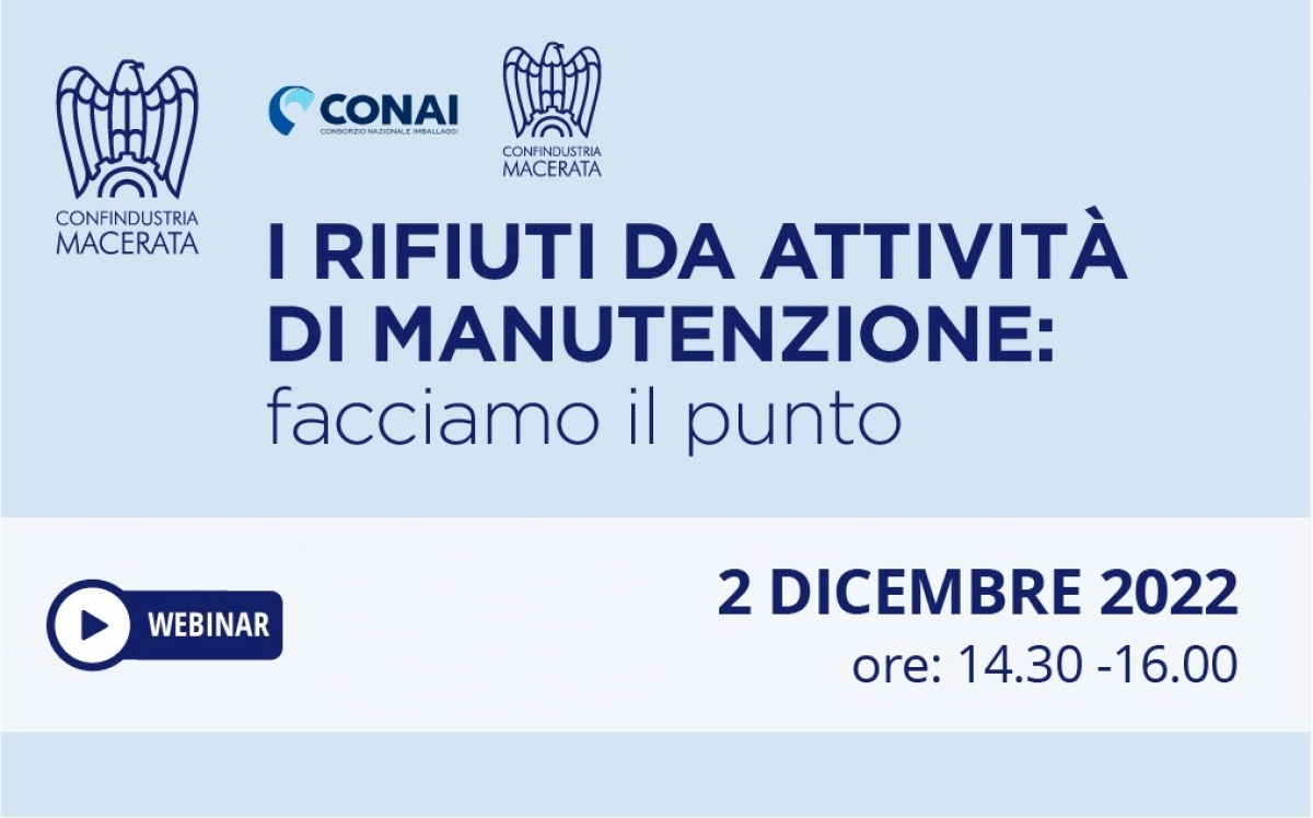 Webinar - I rifiuti da attività di manutenzione: facciamo il punto -  2 dicembre 2022 ore 14,30 - 16,00