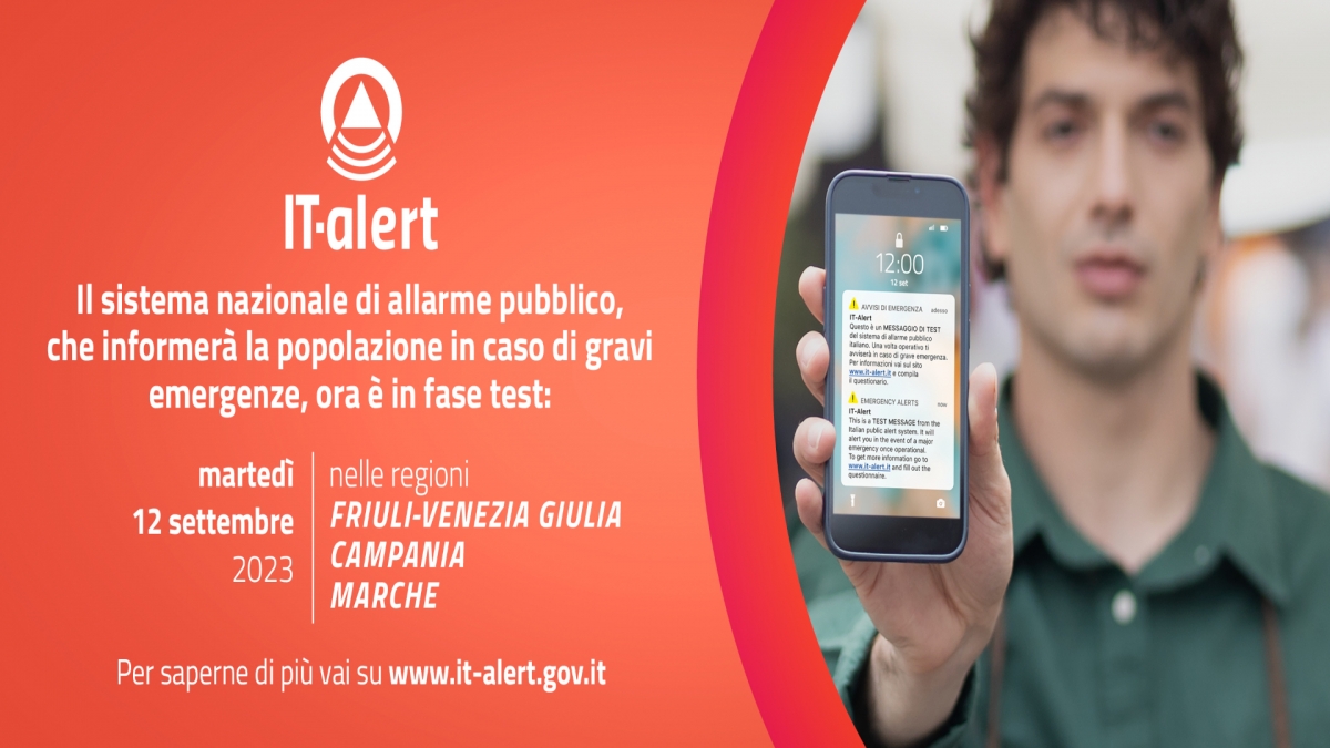 IT-ALERT, MARTEDÌ 12 SETTEMBRE ALLE ORE 12 NELLE MARCHE