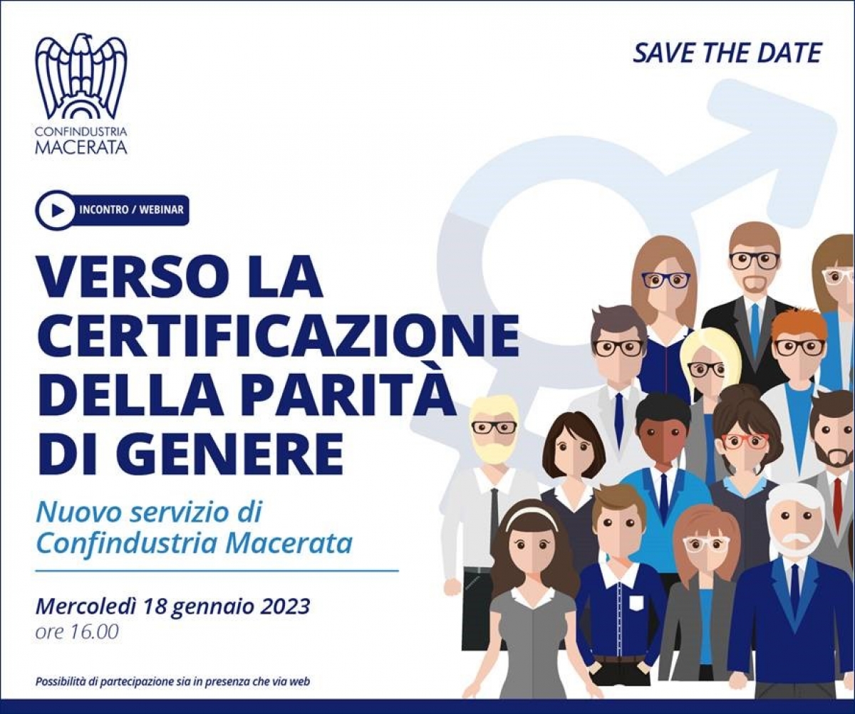 SAVE THE DATE - Presentazione nuovo servizio sulla Certificazione della Parità di Genere - 18 gennaio 2023, ore 16.00